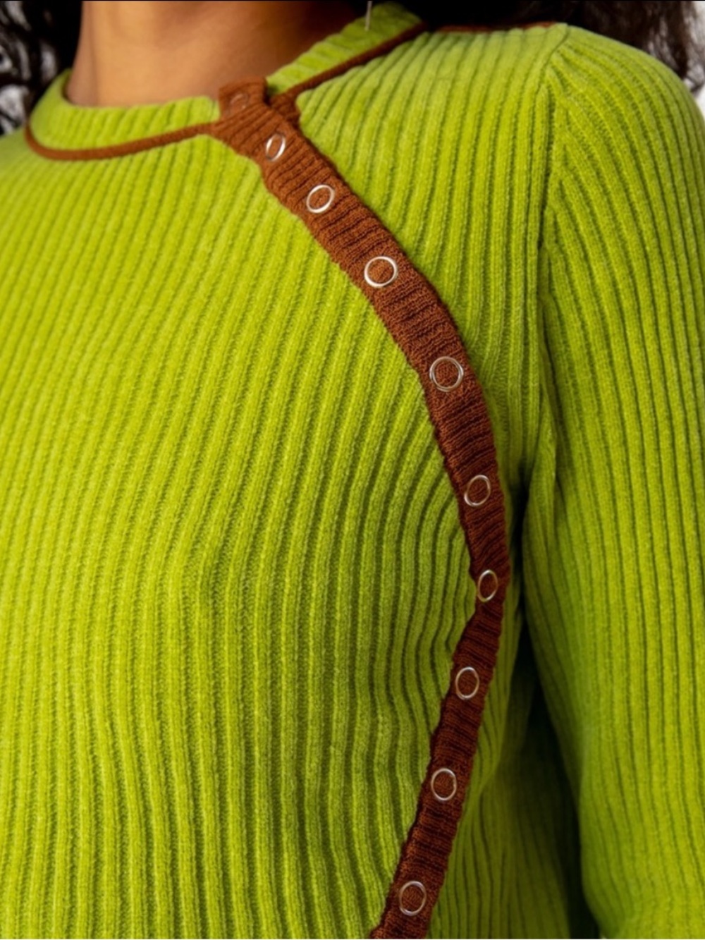 Eckhaus Latta Lime Green Snap Crewneck Sweater - Picture 8 of 8